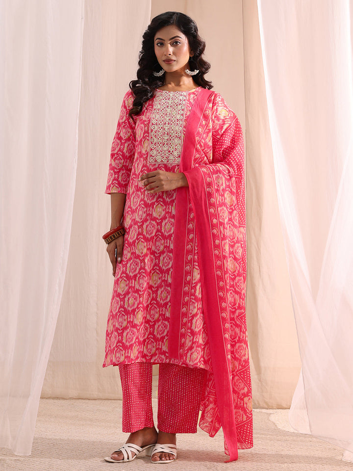 Gerua Coral Ethnic Printed Cotton Blend Straight Suit Set