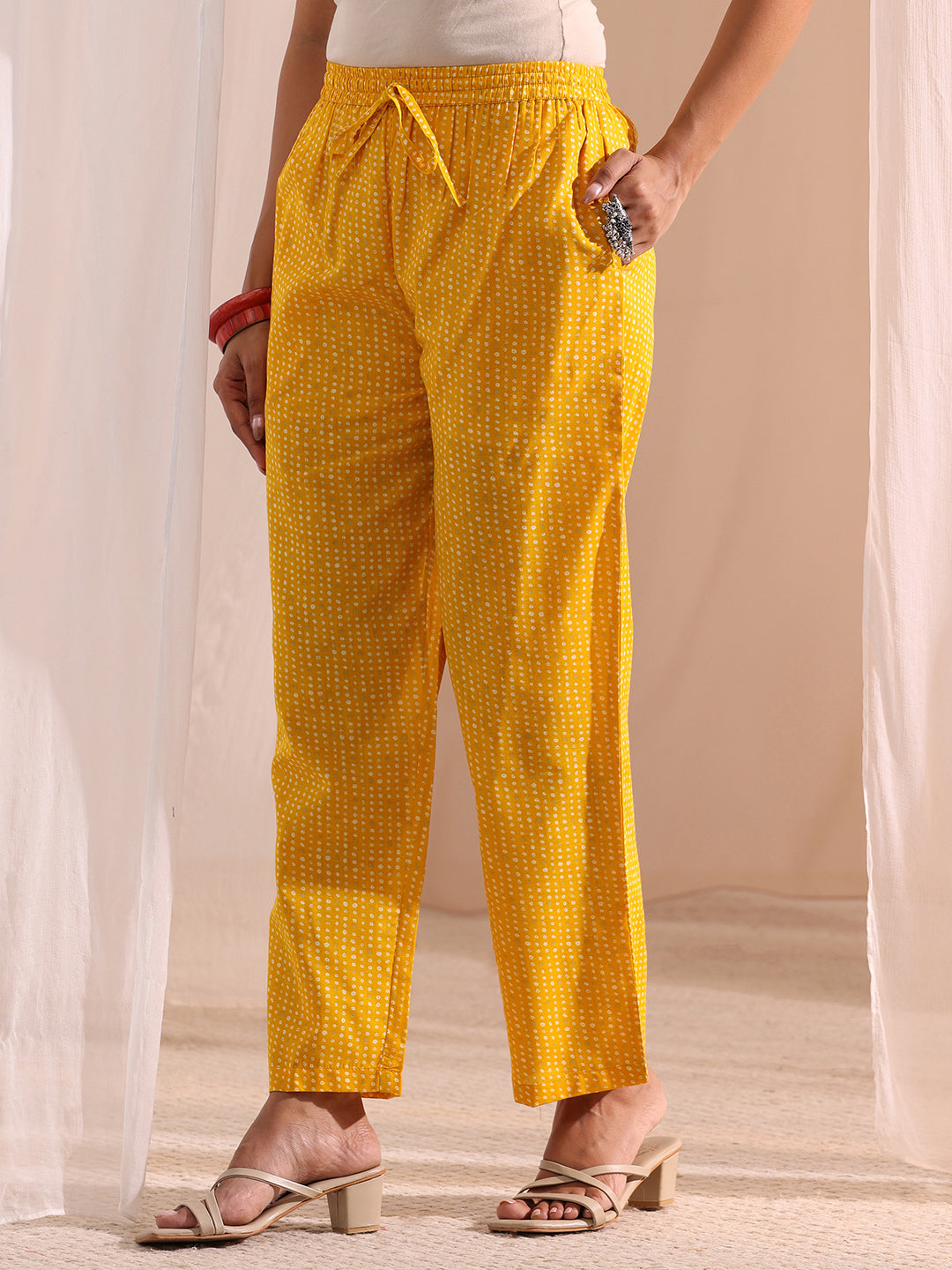 Gerua Yellow Ethnic Printed Cotton Blend Straight Suit Set