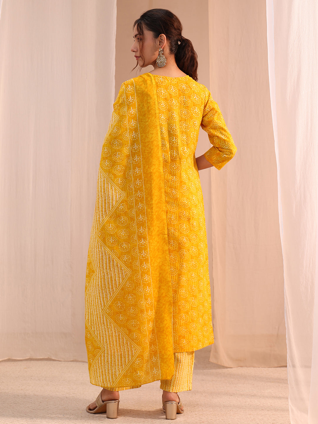 Gerua Yellow Floral Printed Cotton Blend Straight Suit Set