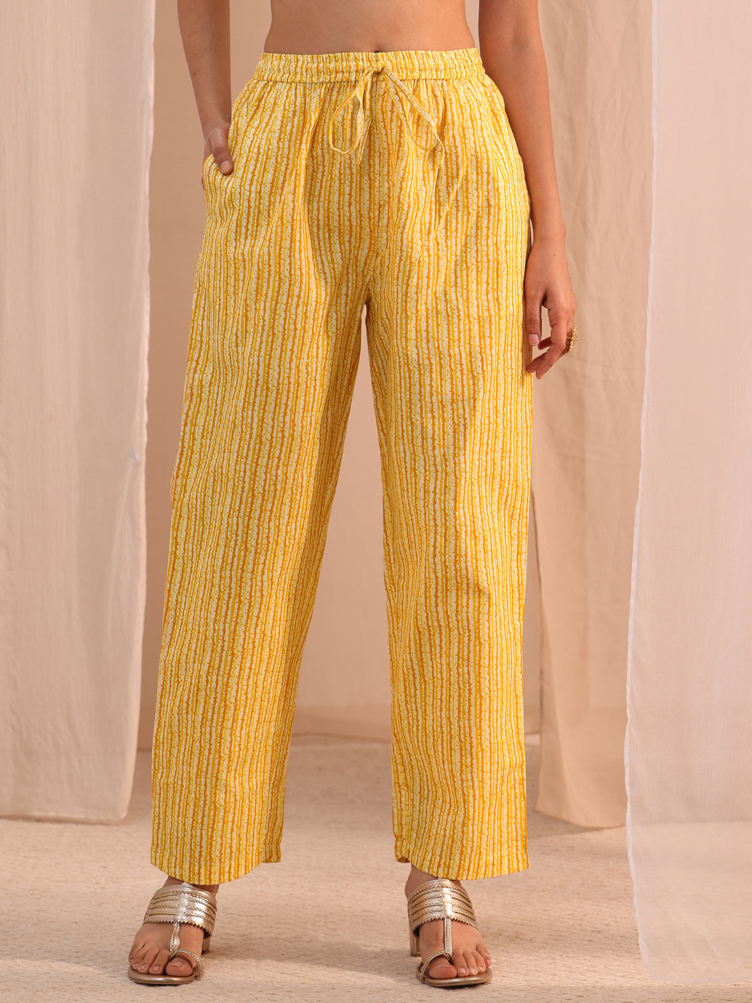 Gerua Yellow Floral Printed Cotton Blend Straight Suit Set