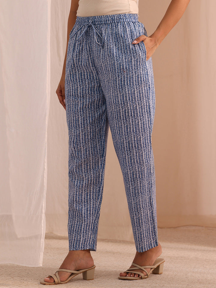 Gerua Blue Floral Printed Cotton Blend Straight Suit Set