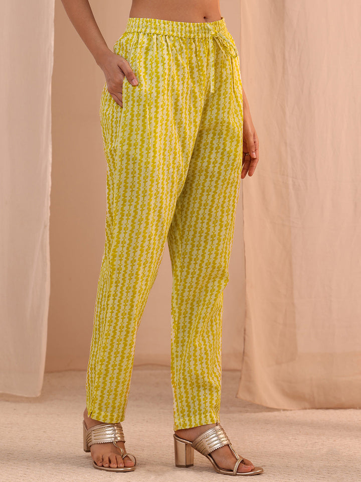 Gerua Yellow Yoke Embroidered Cotton Blend Straight Suit Set