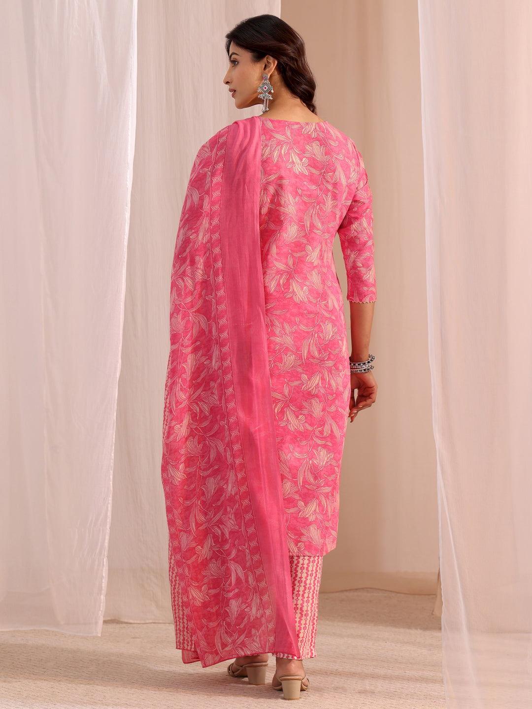 Gerua Pink Yoke Embroidered Cotton Blend Straight Suit Set