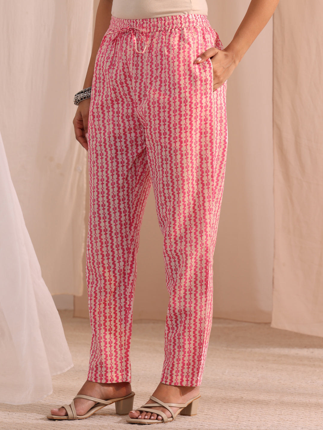 Gerua Pink Yoke Embroidered Cotton Blend Straight Suit Set