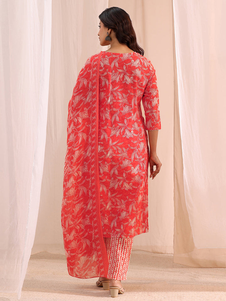 Gerua Peach Yoke Embroidered Cotton Blend Straight Suit Set