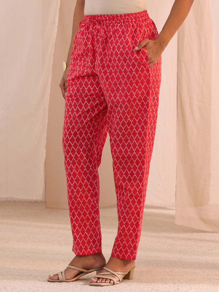 Gerua Pink Yoke Embellished Cotton Blend Straight Suit Set