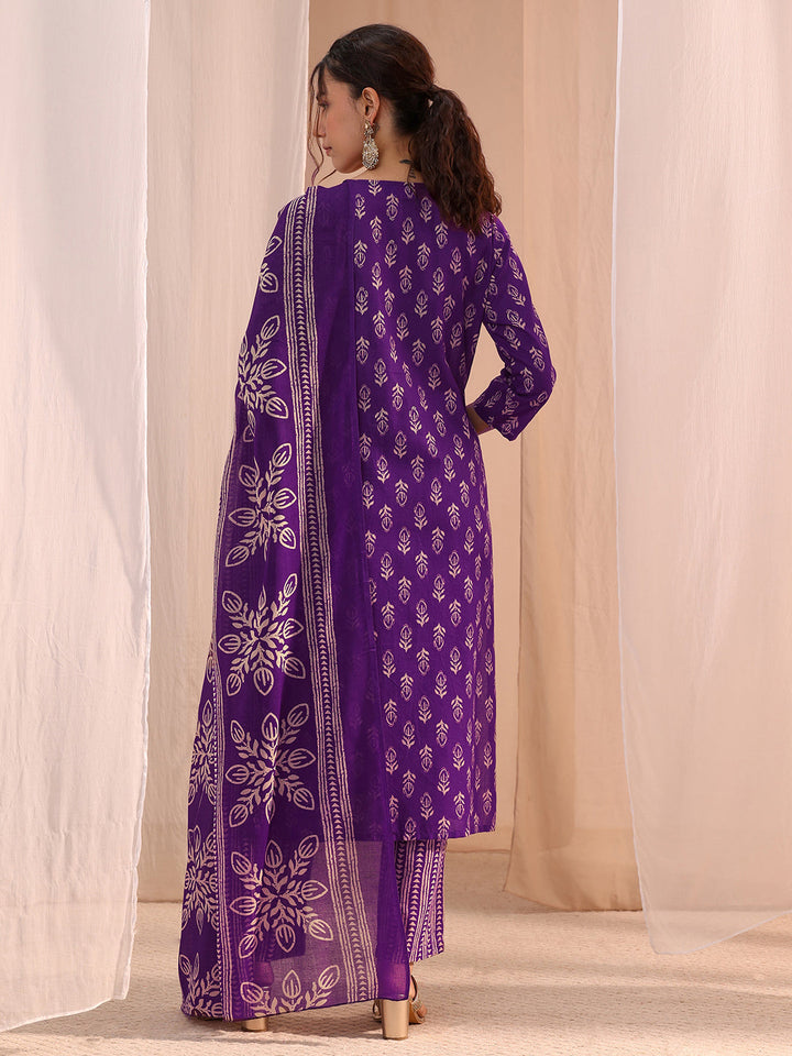 Gerua Purple Yoke Embellished Cotton Blend Straight Suit Set