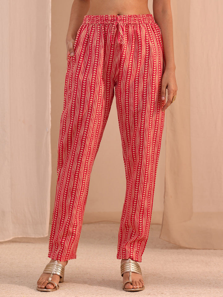 Gerua Red Yoke Embellished Cotton Blend Straight Suit Set