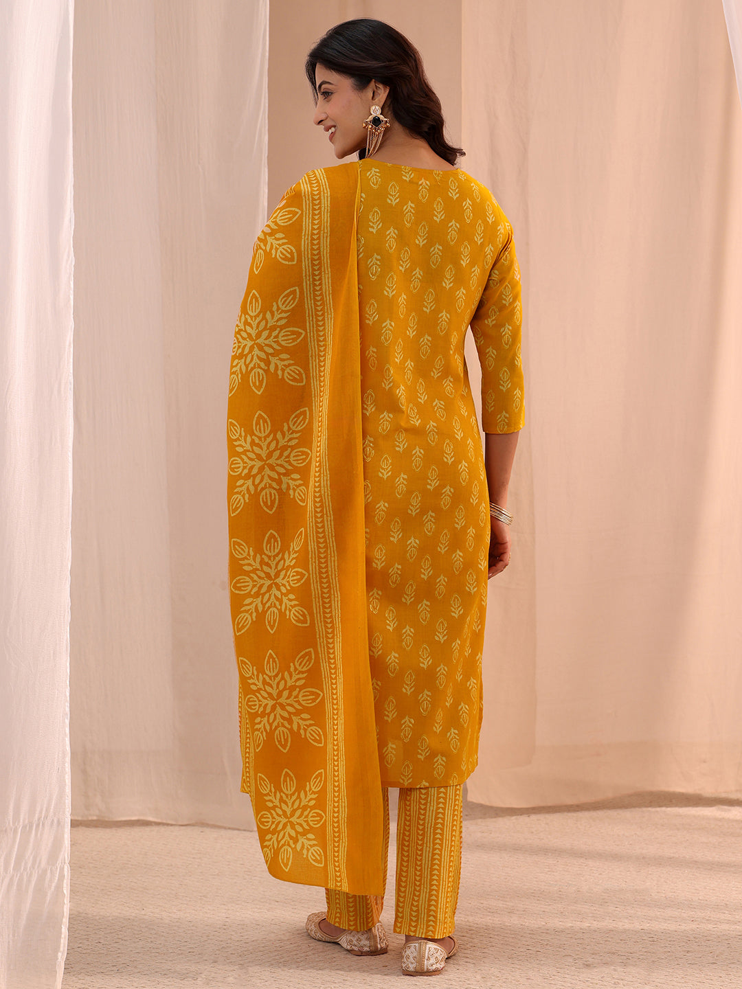 Gerua Mustard Yoke Embellished Cotton Blend Straight Suit Set