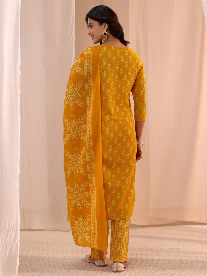 Gerua Mustard Yoke Embellished Cotton Blend Straight Suit Set
