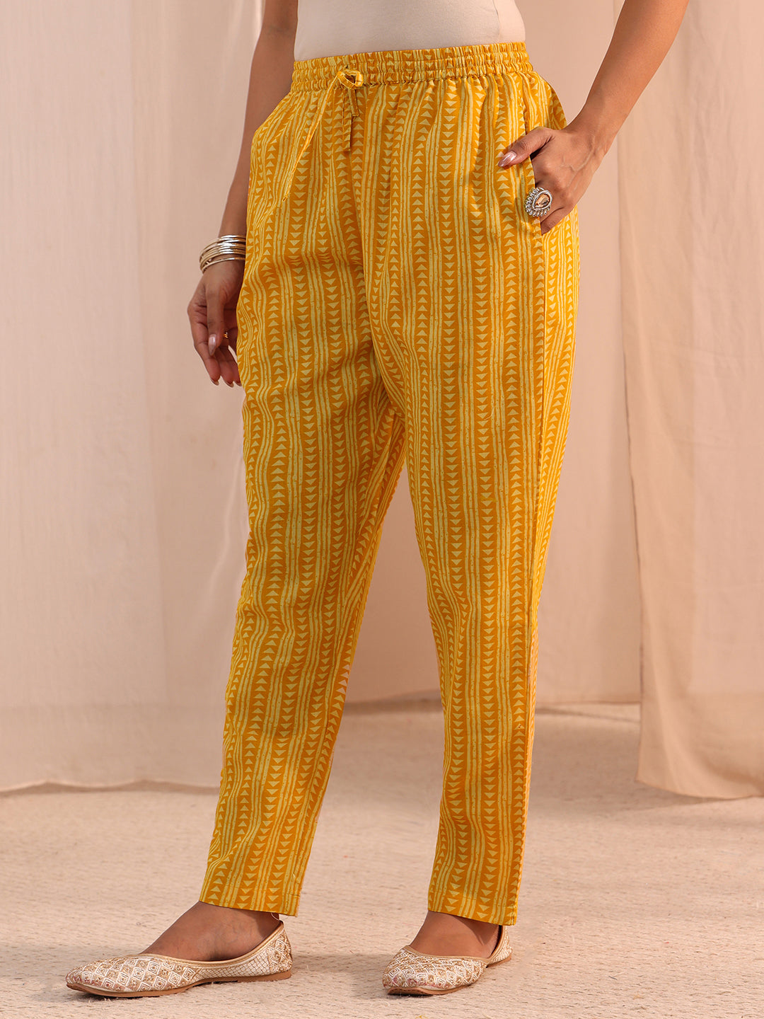 Gerua Mustard Yoke Embellished Cotton Blend Straight Suit Set