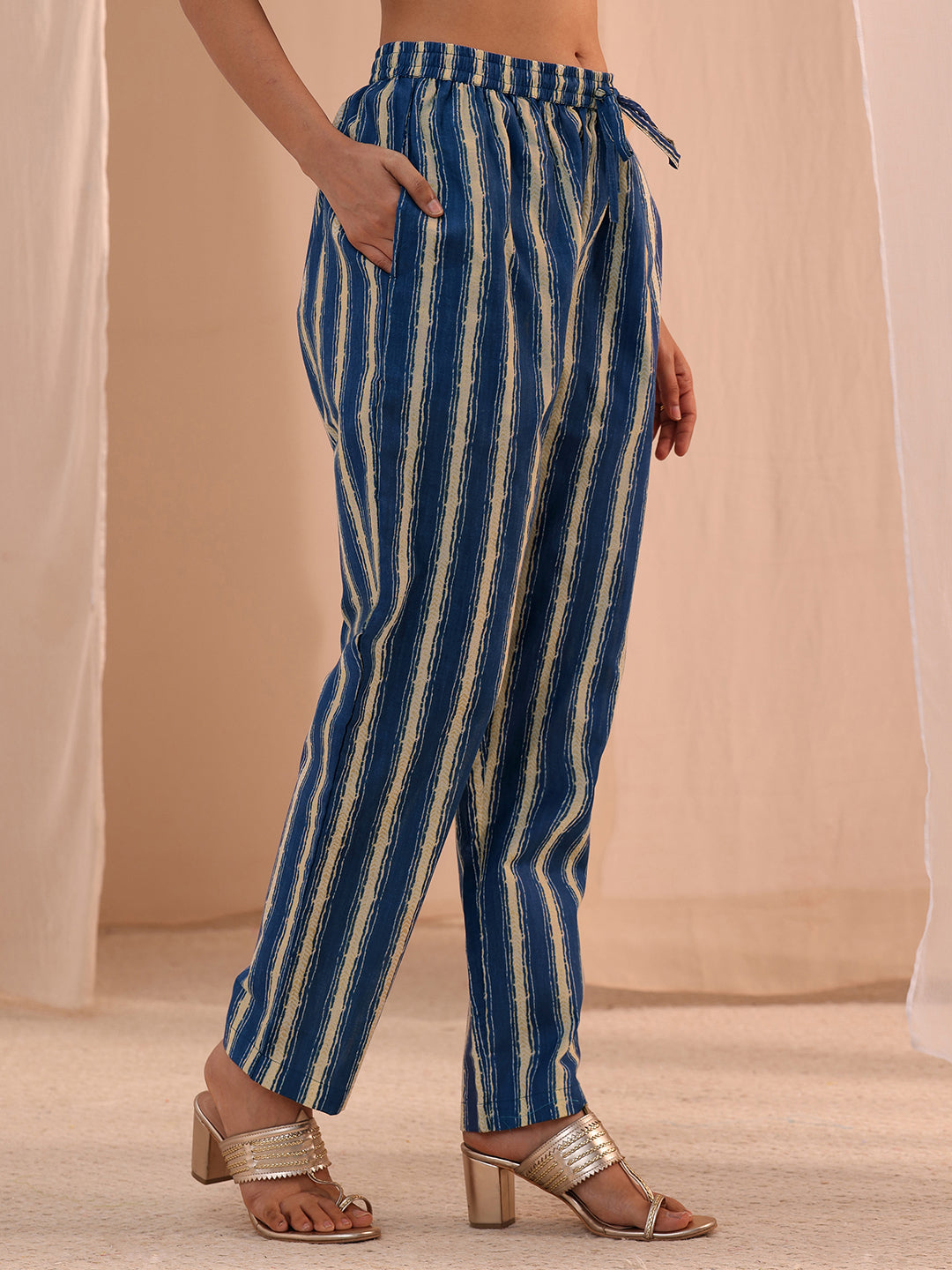 Gerua Blue Floral Cotton Blend Straight Suit Set