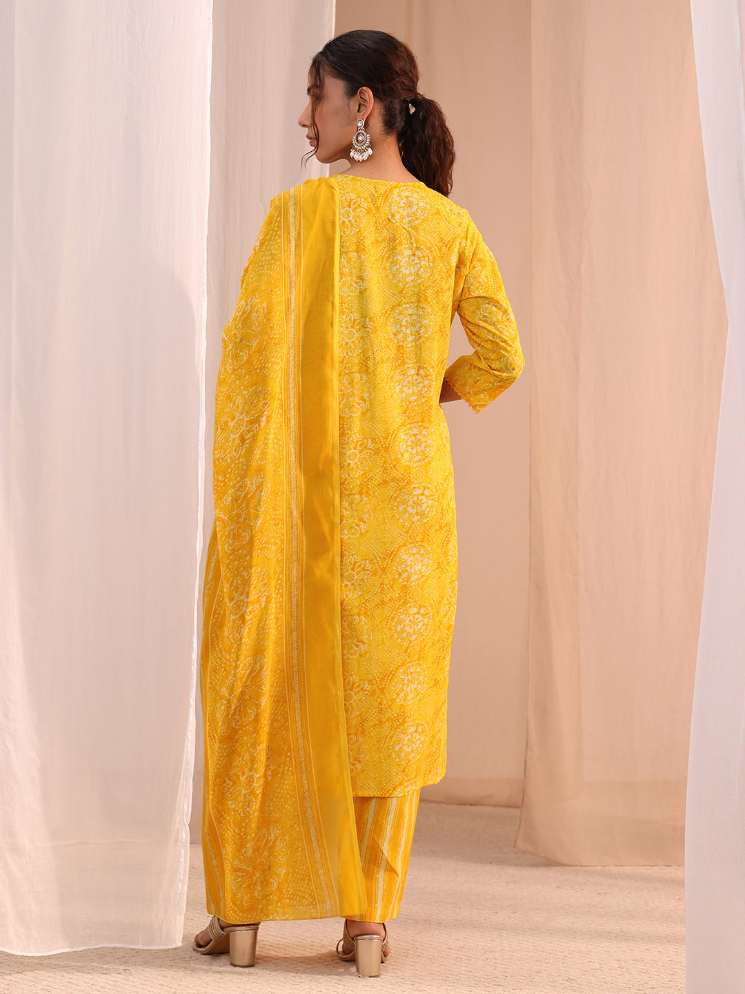 Gerua Yellow Floral Cotton Blend Straight Suit Set