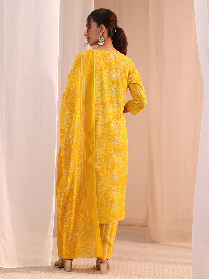 Gerua Yellow Floral Cotton Blend Straight Suit Set