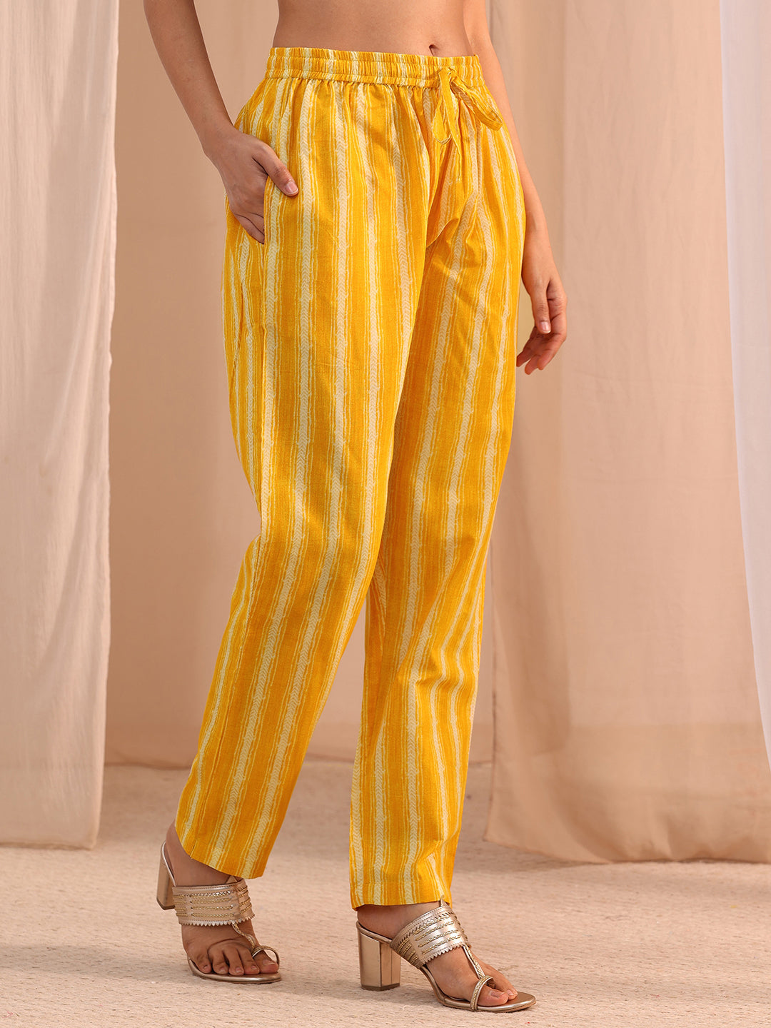 Gerua Yellow Floral Cotton Blend Straight Suit Set
