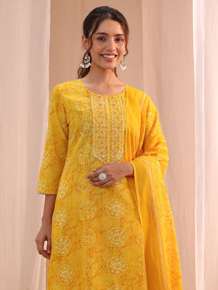 Gerua Yellow Floral Cotton Blend Straight Suit Set