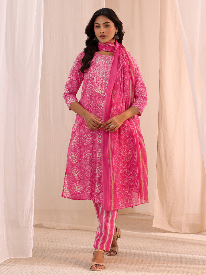 Gerua Pink Floral Cotton Blend Straight Suit Set