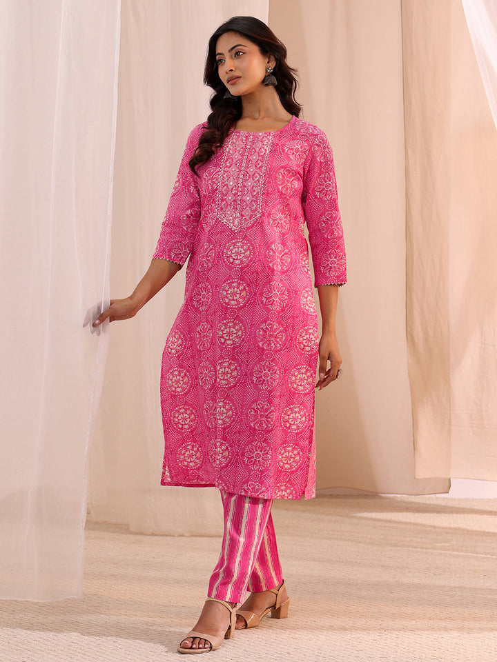 Gerua Pink Floral Cotton Blend Straight Suit Set