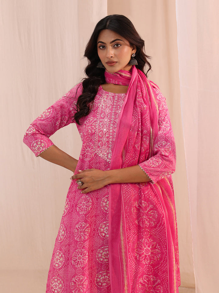 Gerua Pink Floral Cotton Blend Straight Suit Set