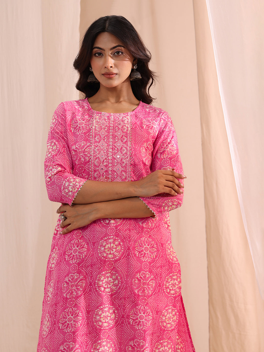 Gerua Pink Floral Cotton Blend Straight Suit Set