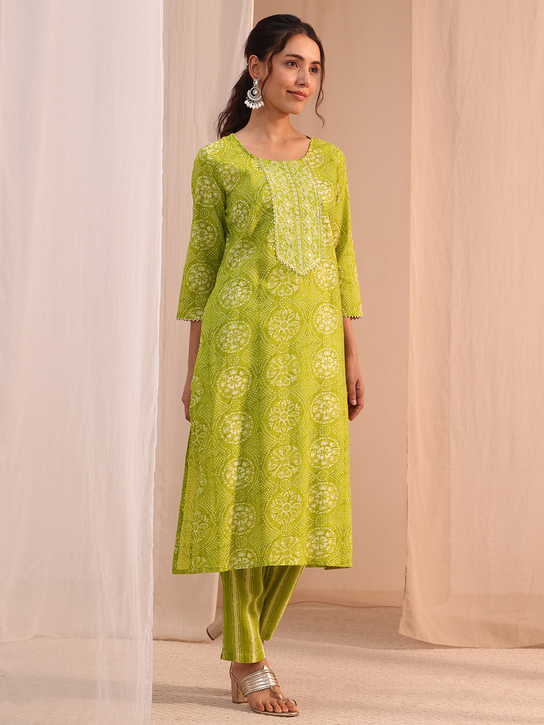 Gerua Green Floral Cotton Blend Straight Suit Set