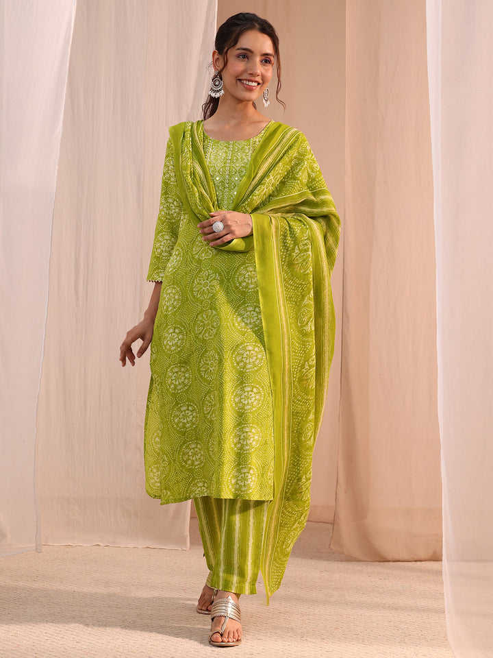 Gerua Green Floral Cotton Blend Straight Suit Set