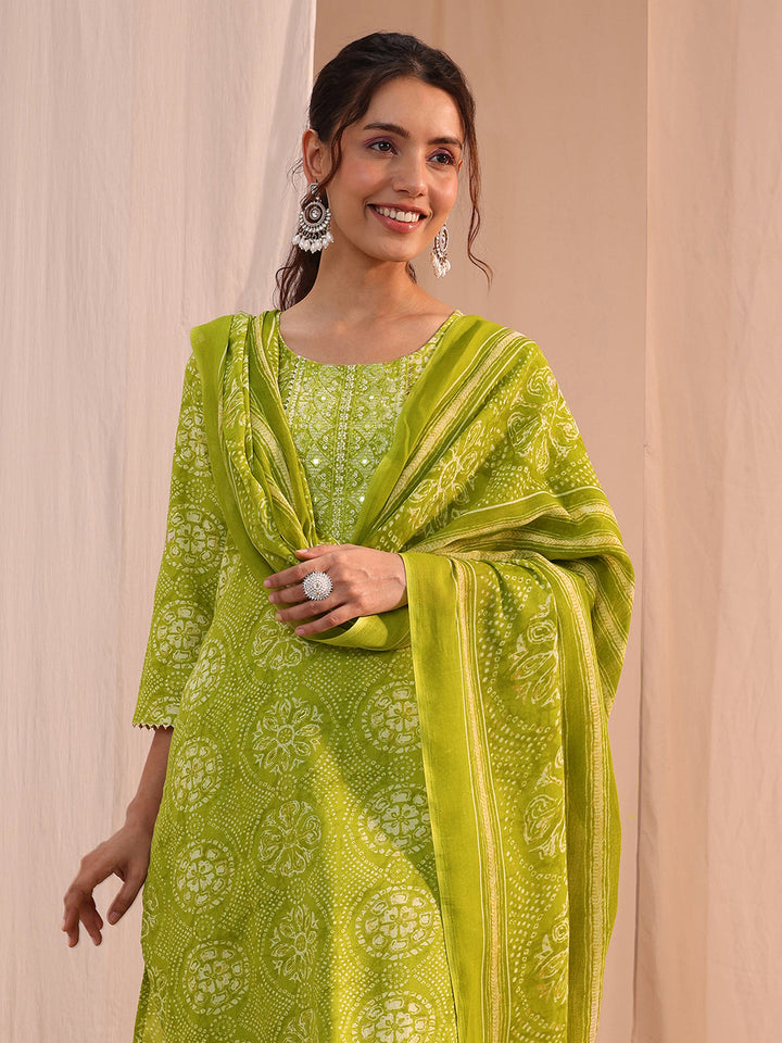 Gerua Green Floral Cotton Blend Straight Suit Set