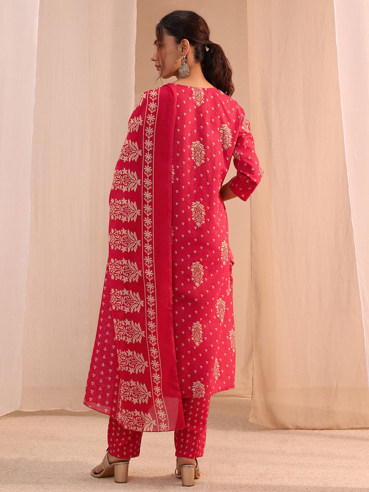 Gerua Red Yoke Embellished Cotton Blend Straight Suit Set