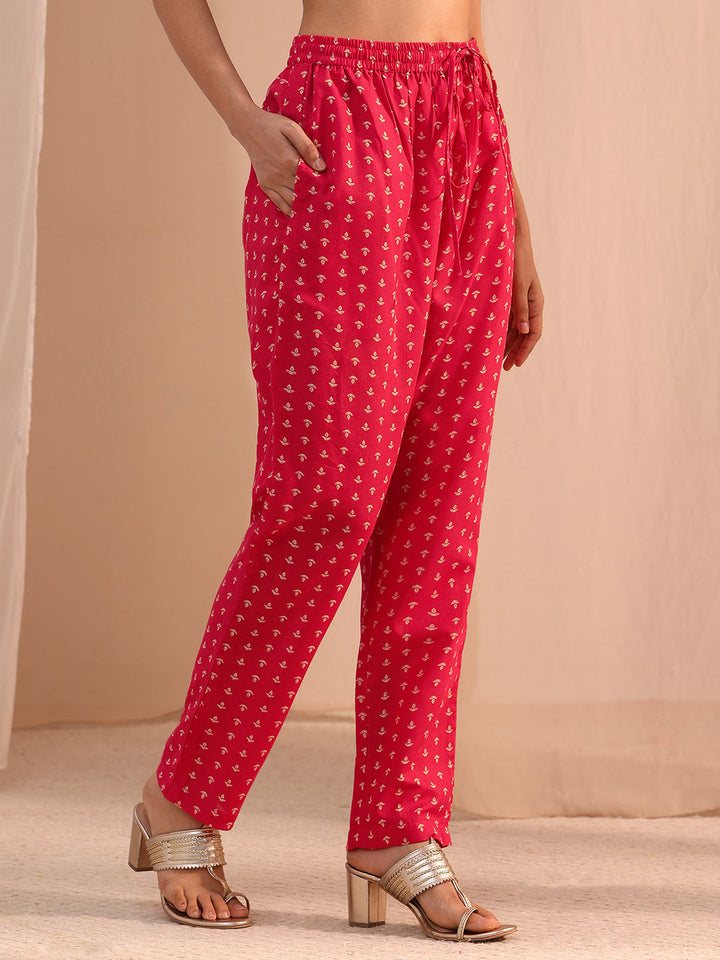 Gerua Red Yoke Embellished Cotton Blend Straight Suit Set