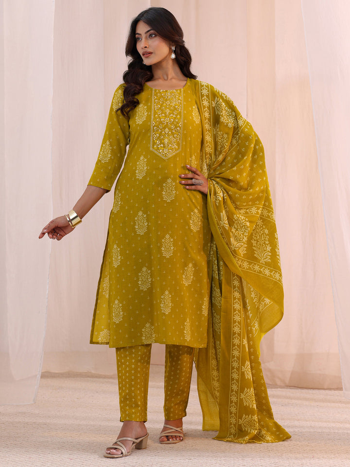 Gerua Green Yoke Design Cotton Straight Suit Set