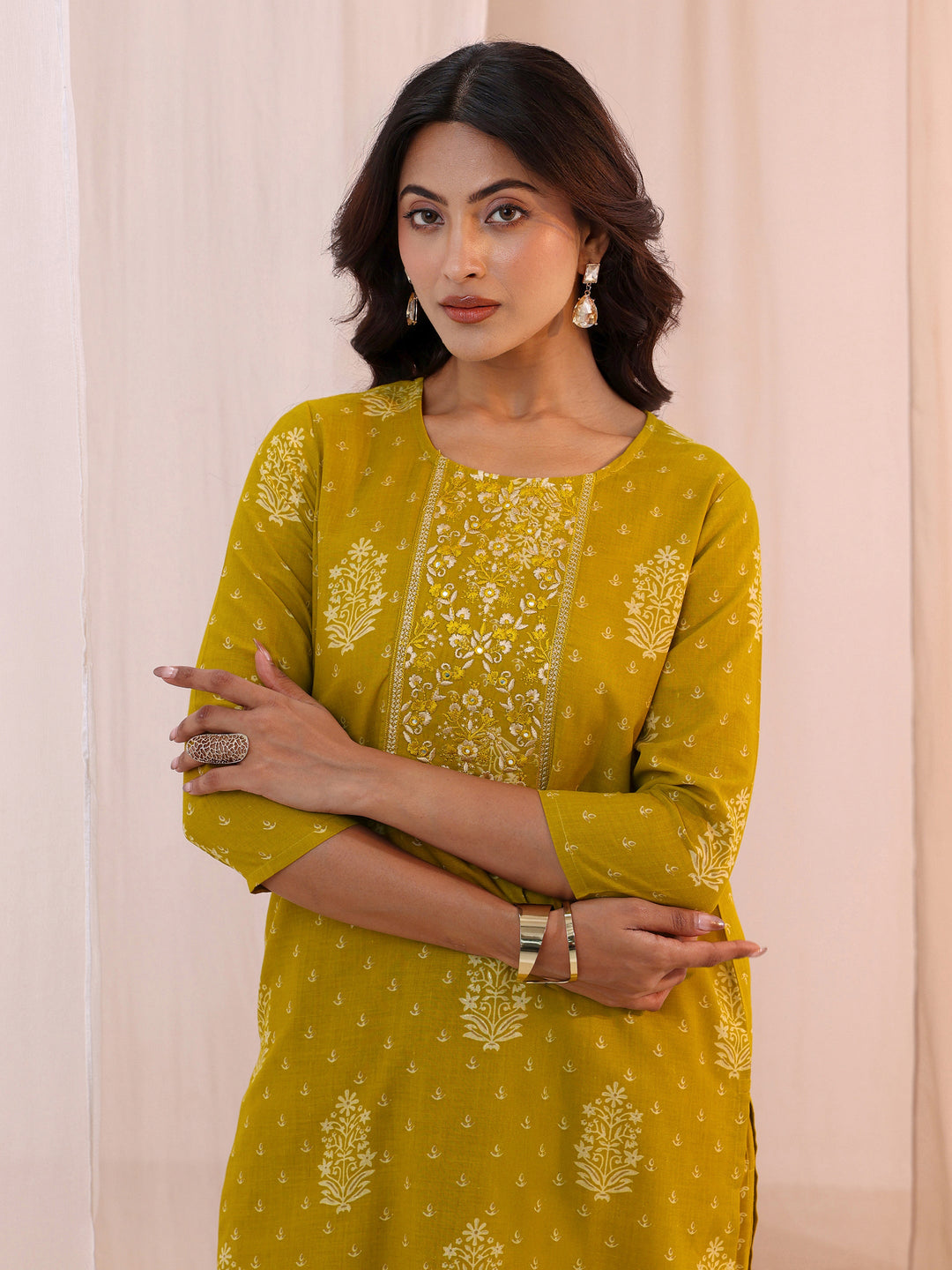 Gerua Green Yoke Design Cotton Straight Suit Set
