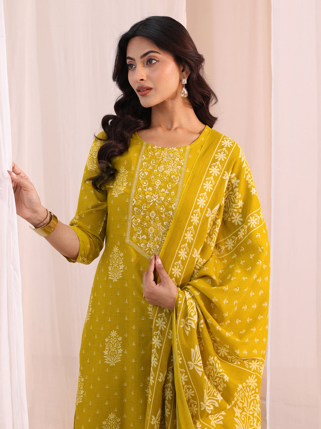 Gerua Green Yoke Design Cotton Straight Suit Set