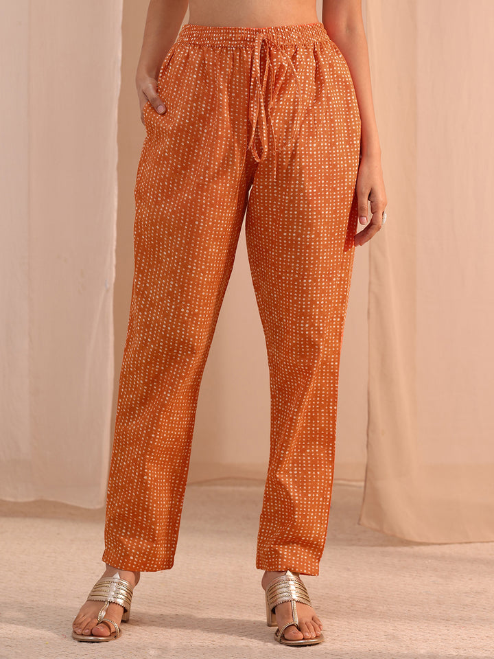Gerua Orange Bandhani Printed Cotton Blend Straight Suit Set