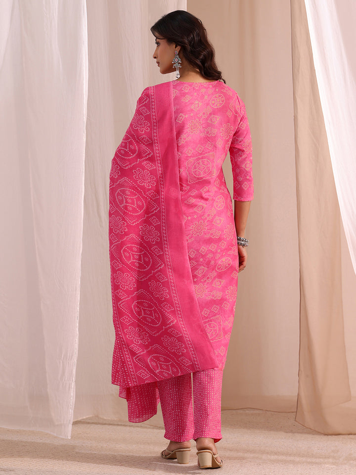 Gerua Pink Bandhani Printed Cotton Blend Straight Suit Set