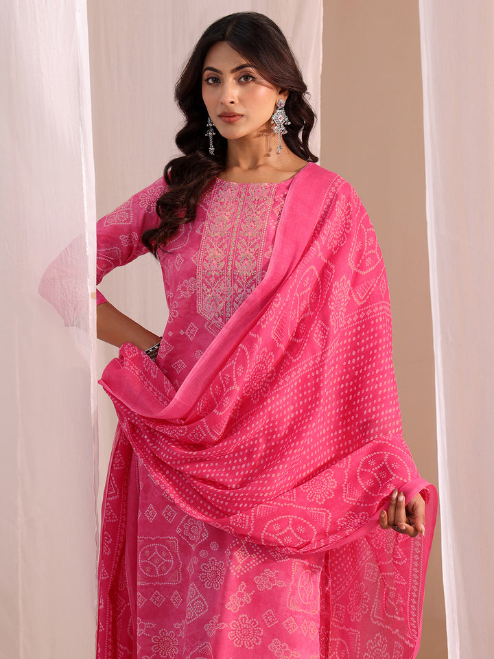 Gerua Pink Bandhani Printed Cotton Blend Straight Suit Set