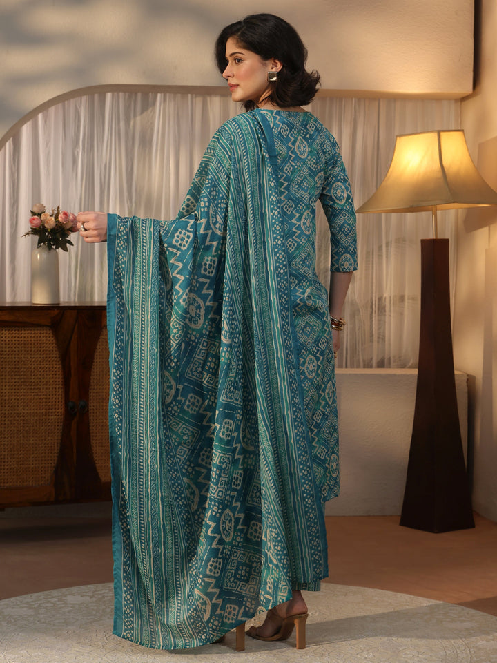 Gerua Sky Blue Batik Print Straight Suit Set