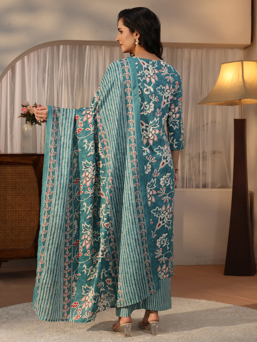 Gerua Blue Floral Printed Straight Suit Set