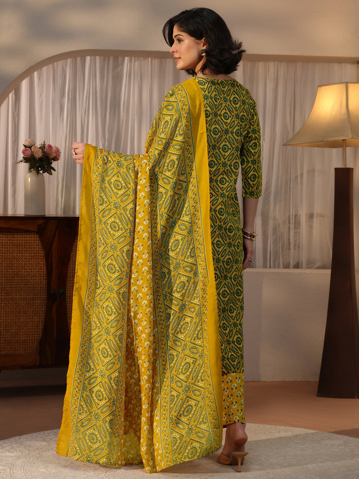 Gerua Mustard Ajrakh Printed Straight Suit Set