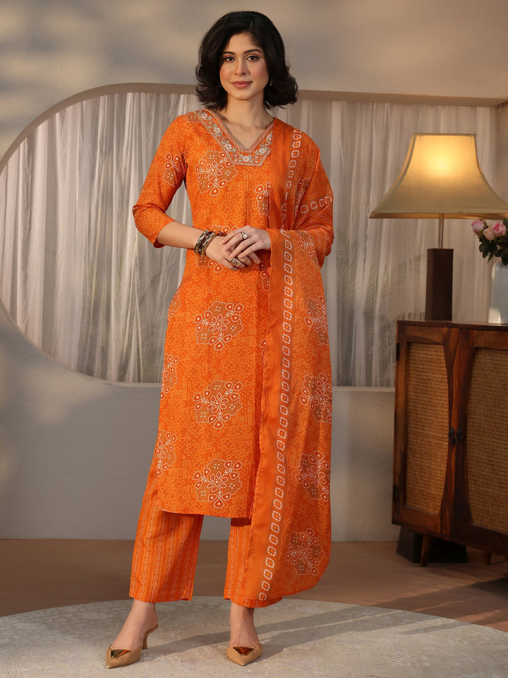 Gerua Orange Bandhani Printed Straight Suit Set