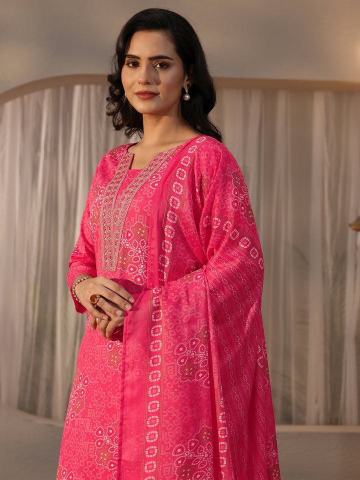 Gerua Pink Bandhani Printed Straight Suit Set