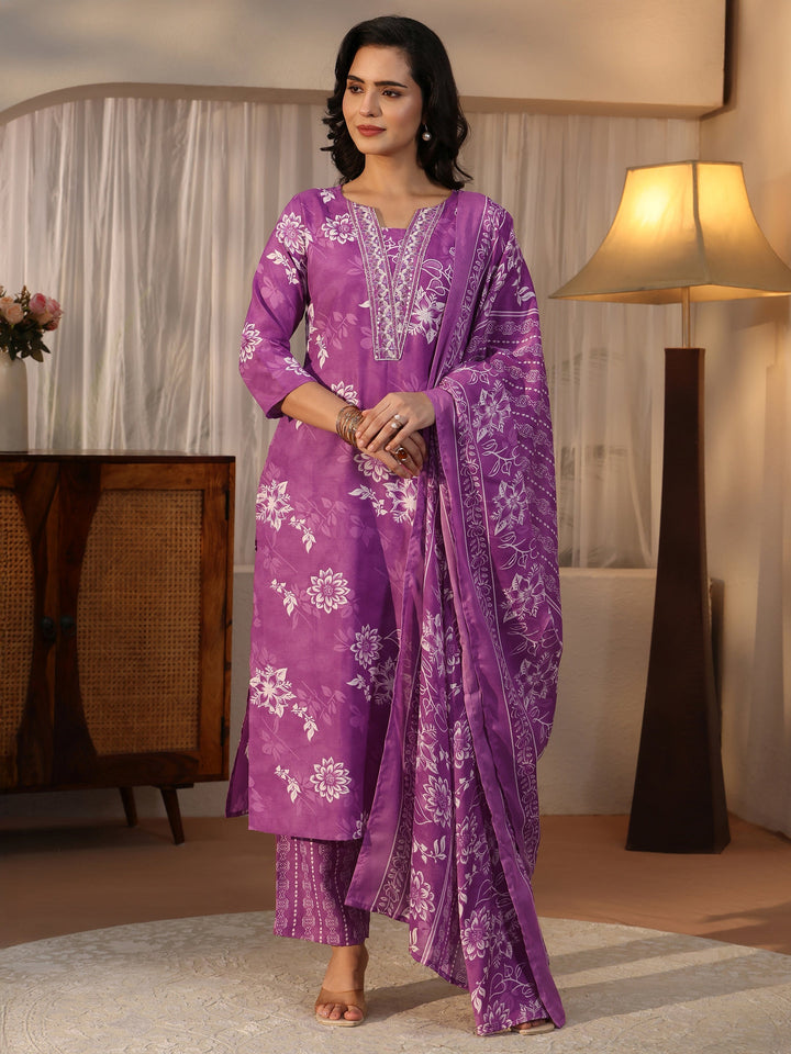 Gerua Purple Floral Printed Straight Suit Set