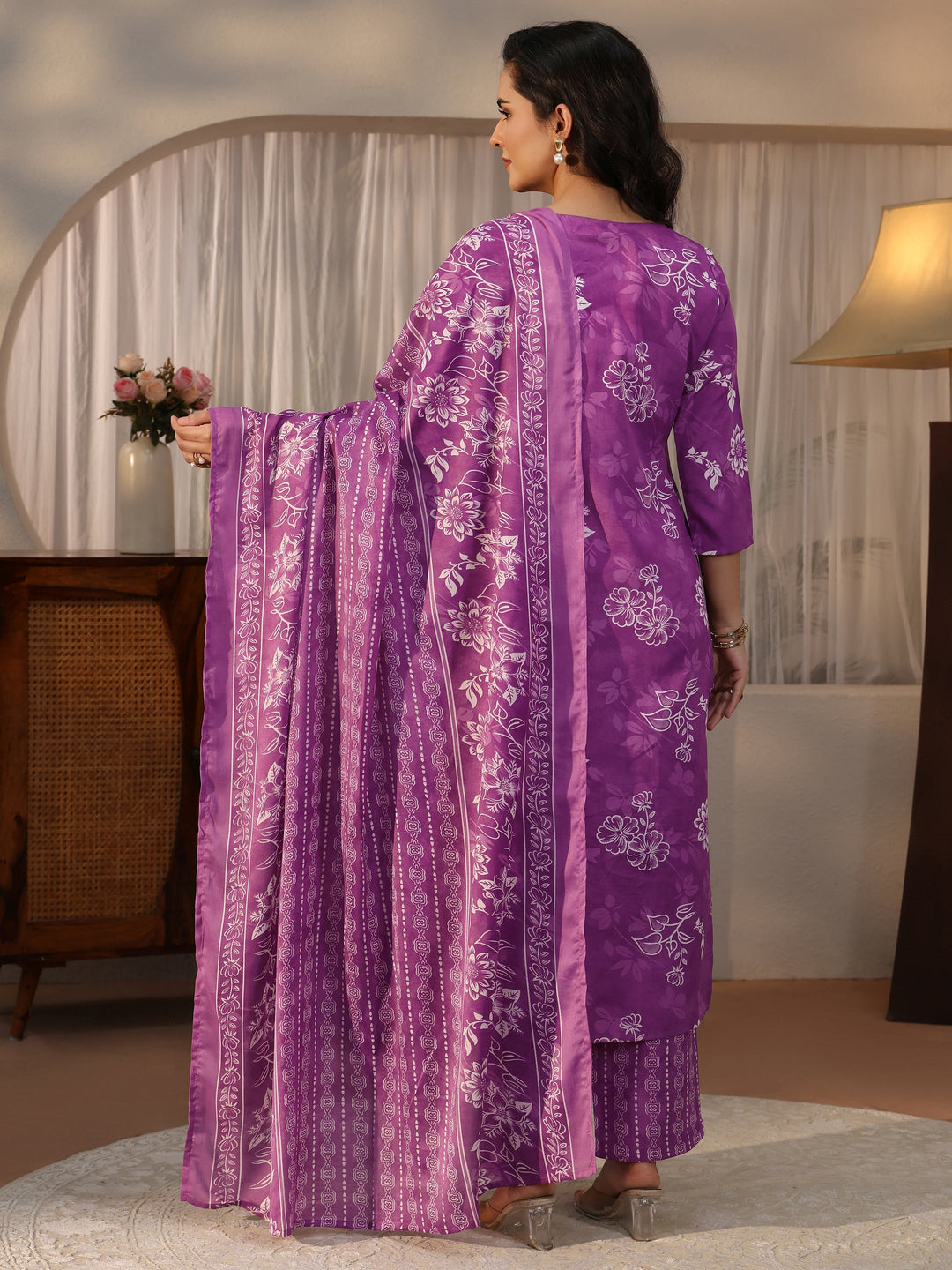 Gerua Purple Floral Printed Straight Suit Set