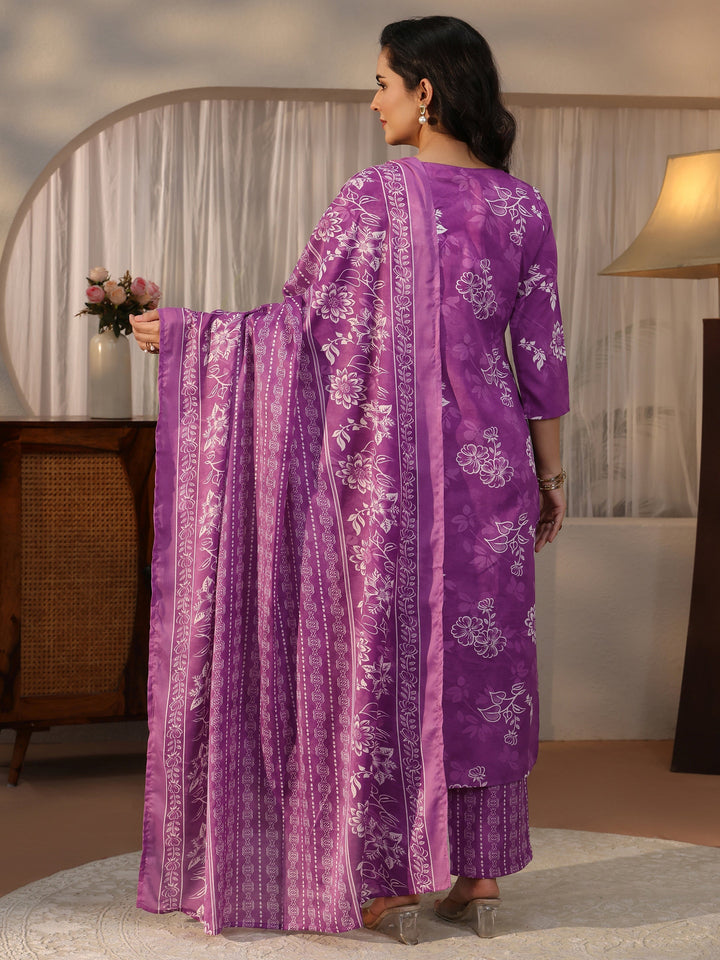 Gerua Purple Floral Printed Straight Suit Set