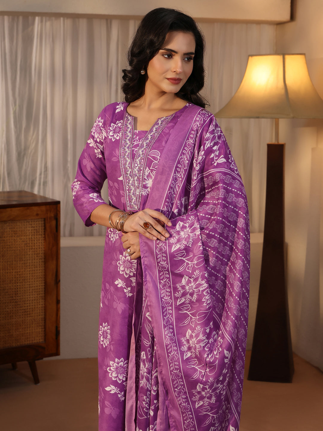 Gerua Purple Floral Printed Straight Suit Set
