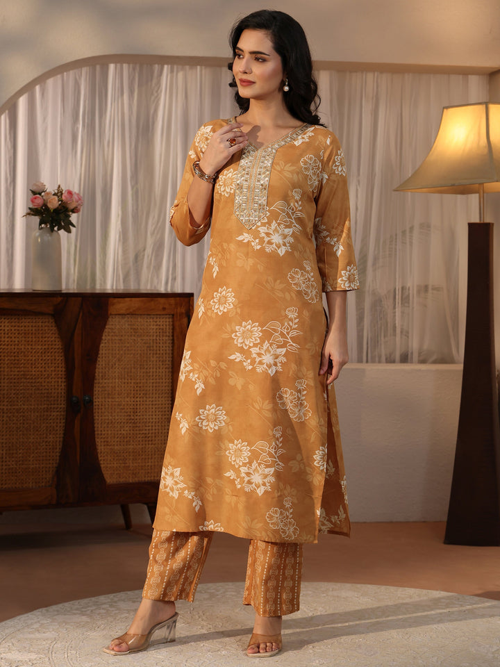 Gerua Mustard Floral Printed Straight Suit Set