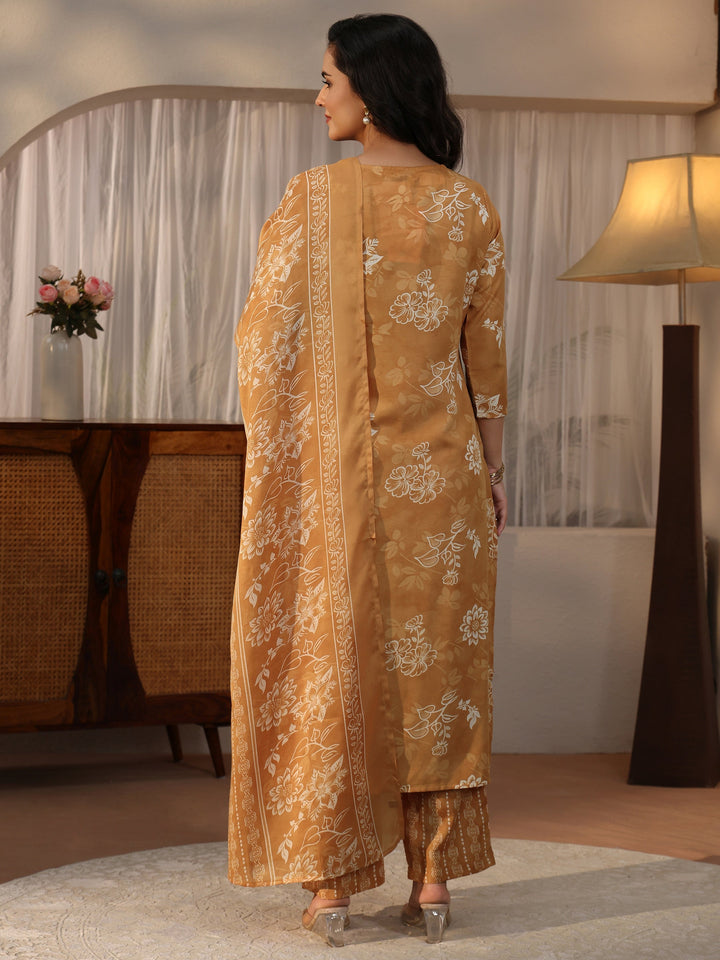 Gerua Mustard Floral Printed Straight Suit Set