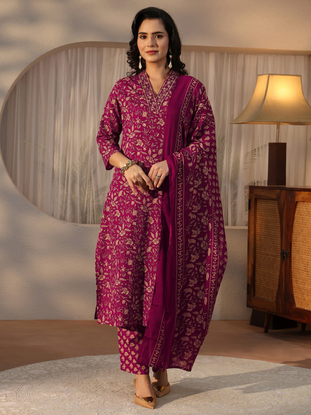 Gerua Maroon Floral Printed Straight Suit Set