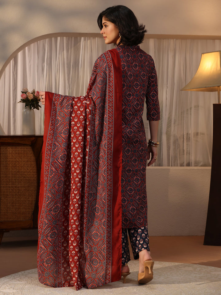Gerua Maroon Ajrakh Printed Straight Suit Set