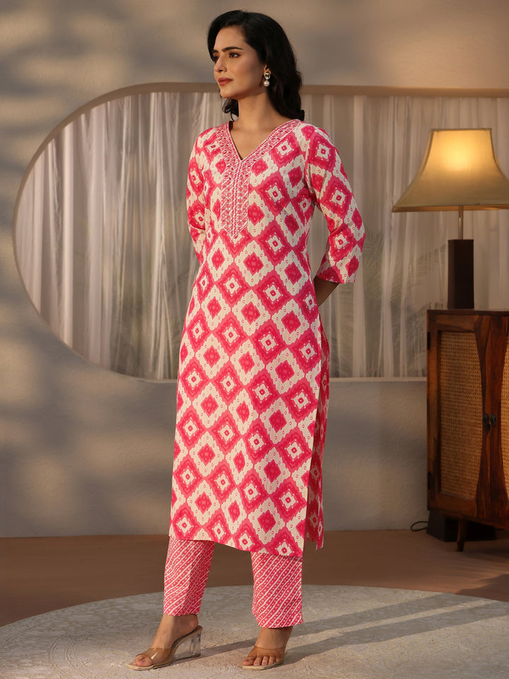 Gerua Pink Geometric Printed Straight Suit Set