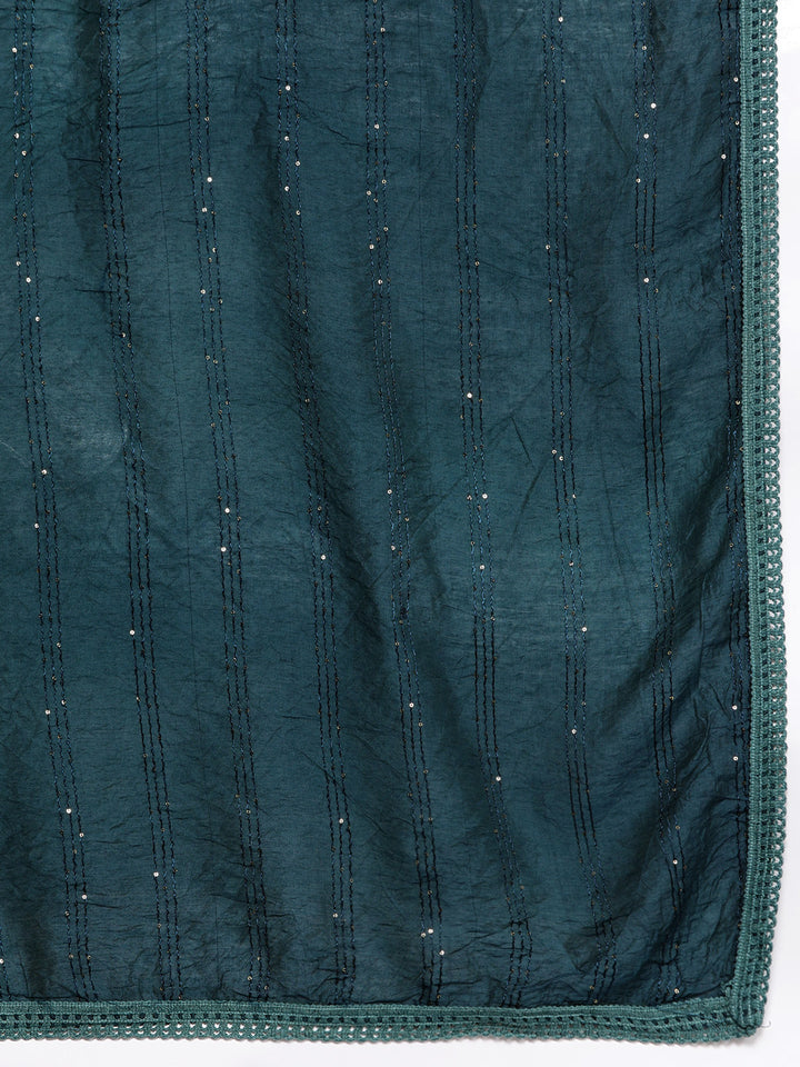 Blue Yoke Design Silk Blend Straight Suit With Dupatta